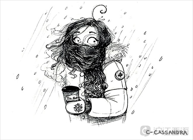 手绘短发女生头像侧面