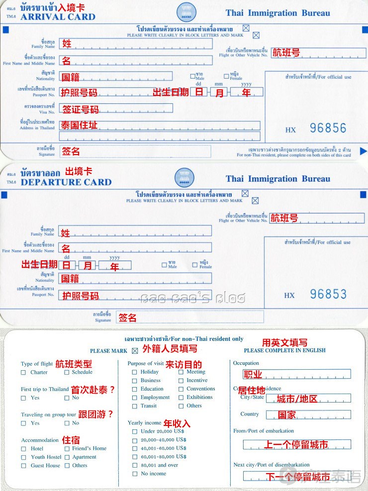 泰国入境申请表图片