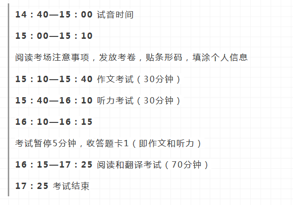 3. 六級考試時間安排